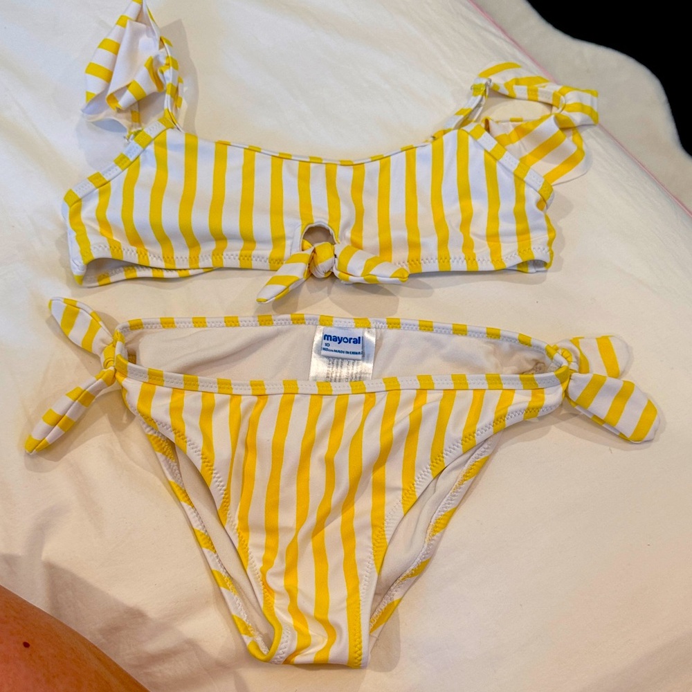 Mayoral Yellow and White Striped Bikini size 10 new